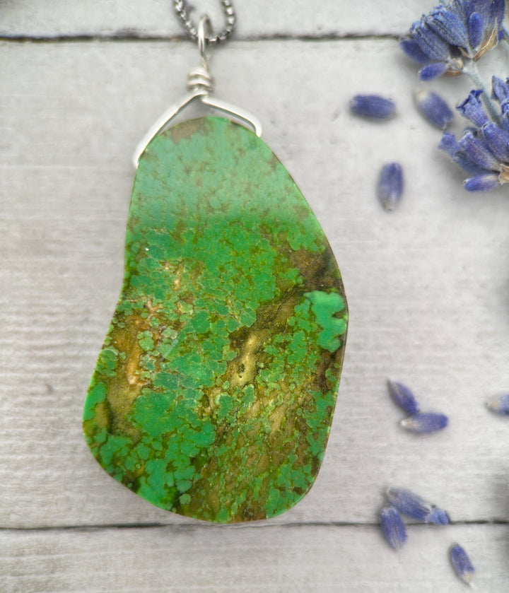 Green Turquoise Pendant on a Sterling Silver Chain - SunlightSilver