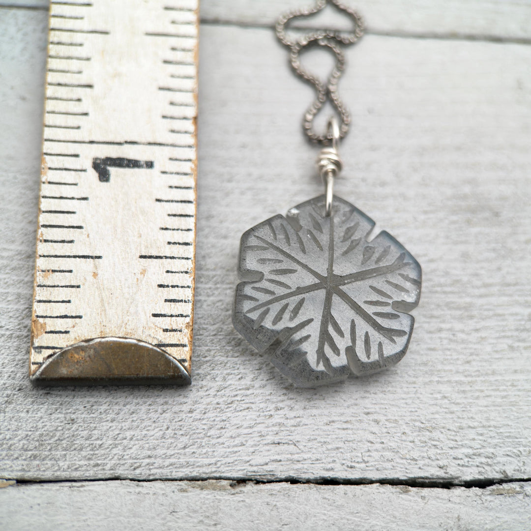 Labradorite Carved Snowflake and Sterling Silver Pendant - SunlightSilver