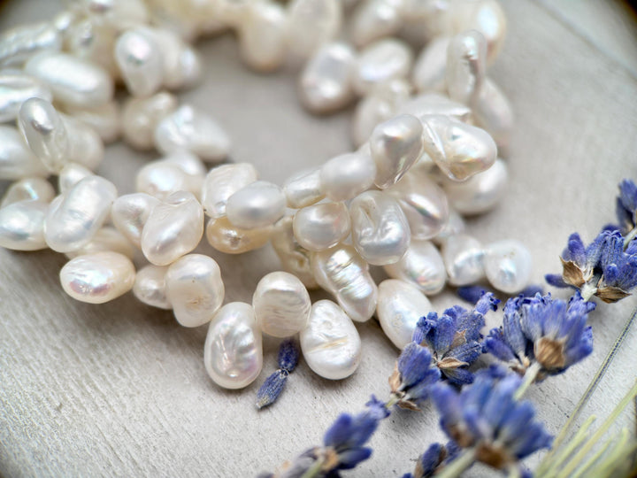 White Keshi Pearl and Sterling Silver Necklace. Thick Cornflake Pearls - SunlightSilver