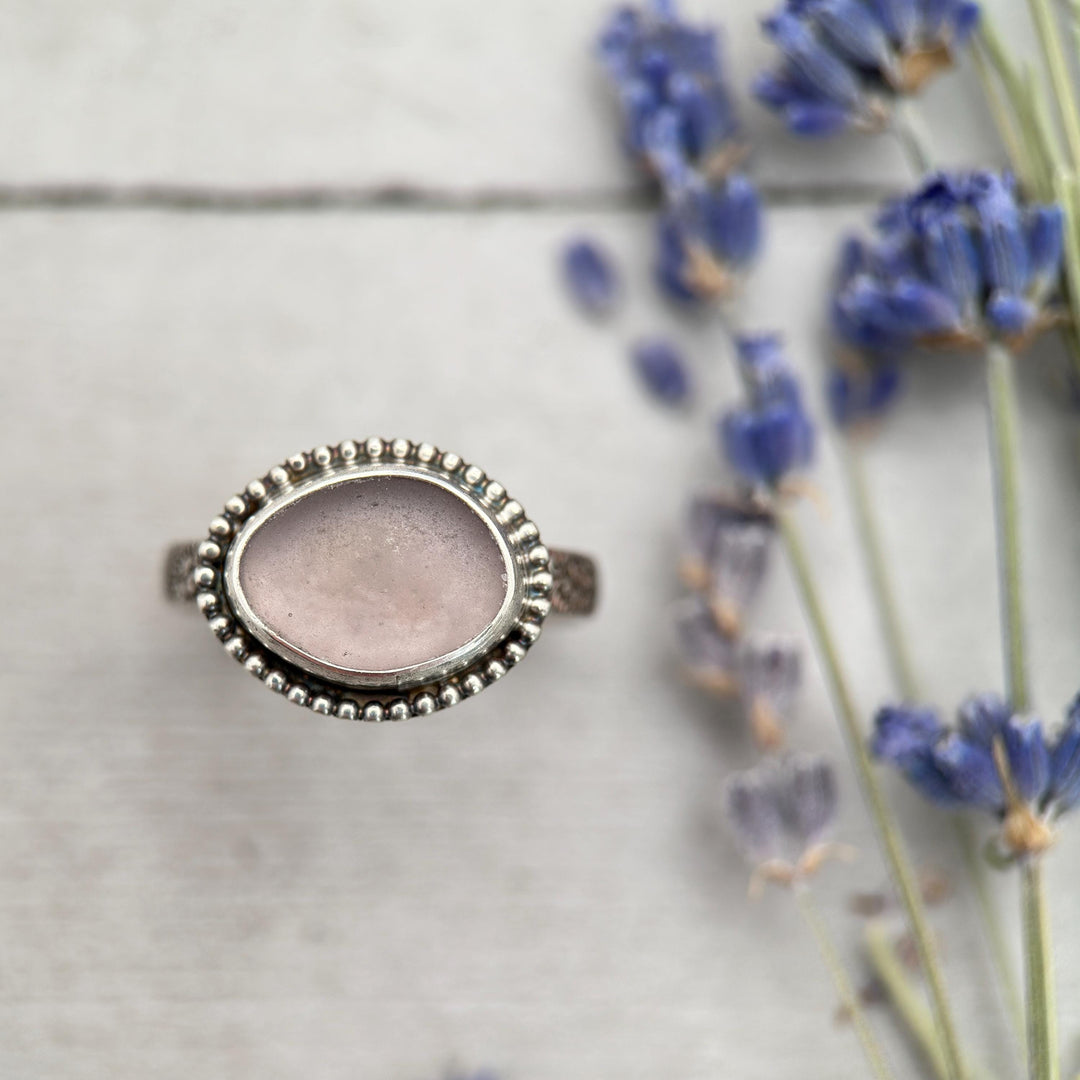 Genuine Lavender Beach Sea Glass and Sterling Silver Ring Size 9 US/Canada - SunlightSilver