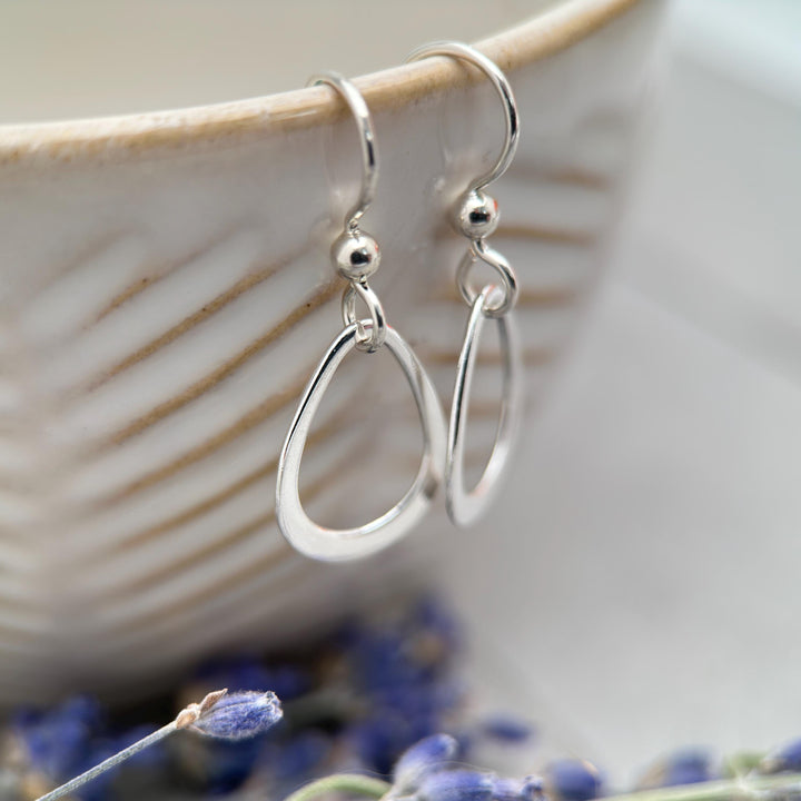 Sterling Silver Teardrop Everyday Hoop Earrings, Lightweight and Hypoallergenic - SunlightSilver