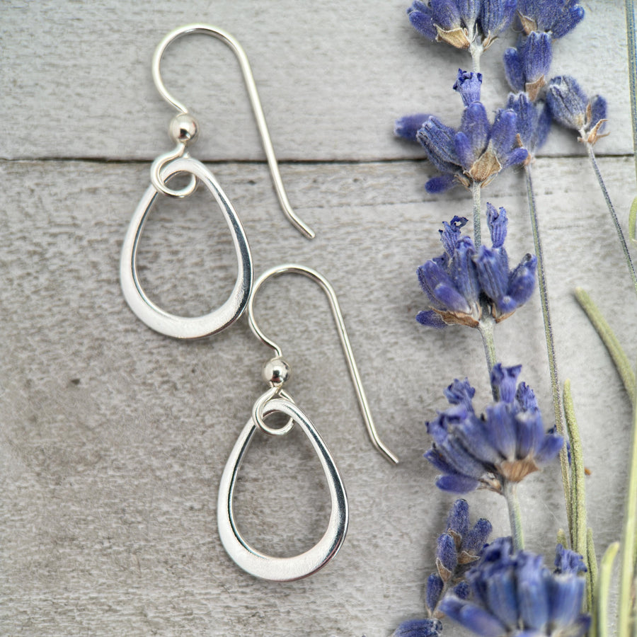 Sterling Silver Teardrop Everyday Hoop Earrings, Lightweight and Hypoallergenic - SunlightSilver