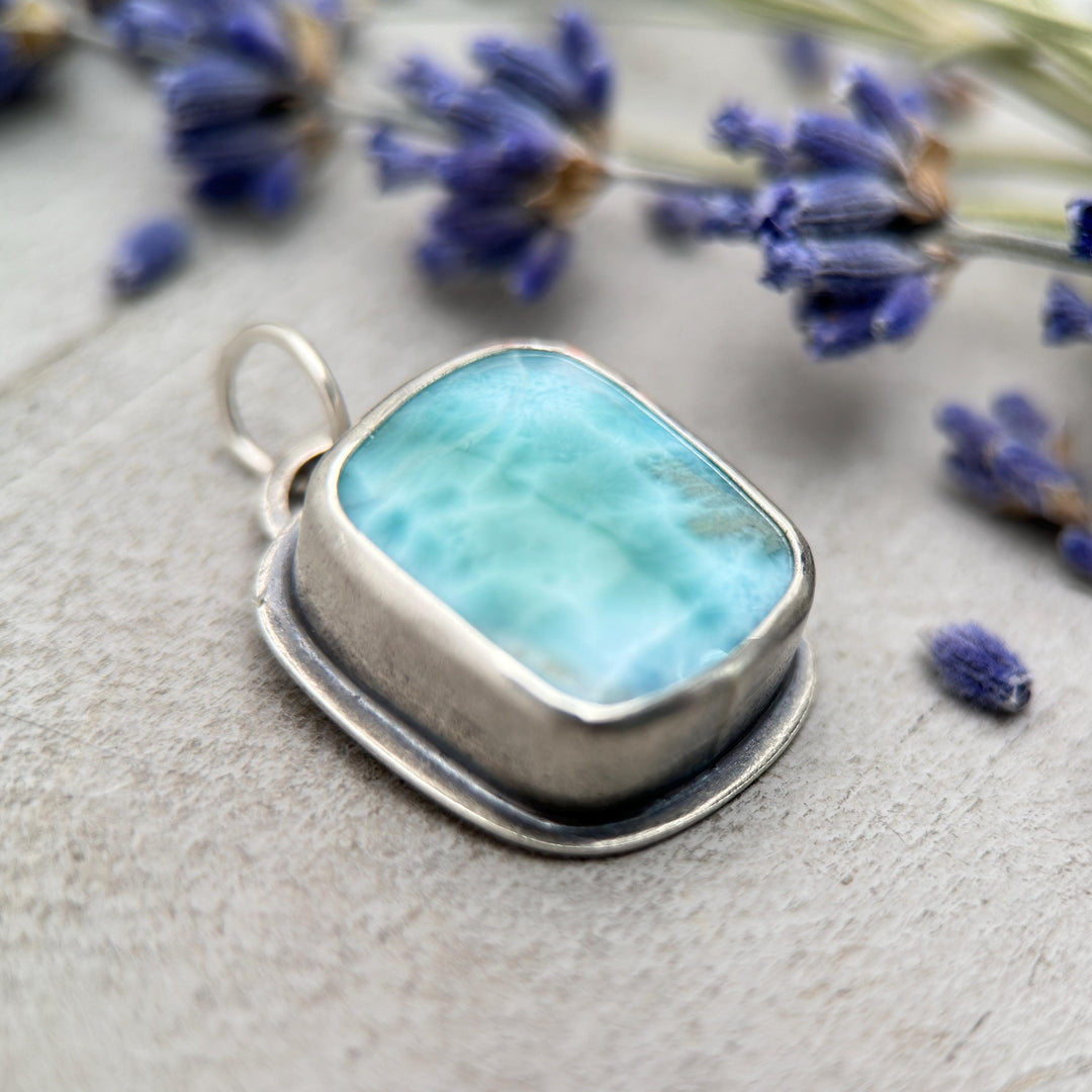 Larimar and Solid 925 Sterling Silver Silver Pendant - SunlightSilver