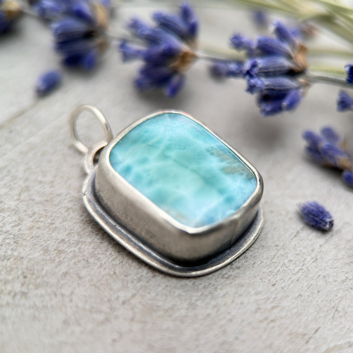 Larimar and Solid 925 Sterling Silver Silver Pendant - SunlightSilver