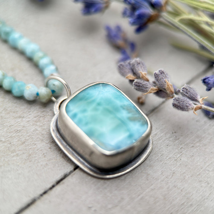 Larimar and Solid 925 Sterling Silver Silver Pendant - SunlightSilver