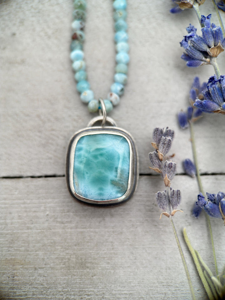 Larimar and Solid 925 Sterling Silver Silver Pendant - SunlightSilver