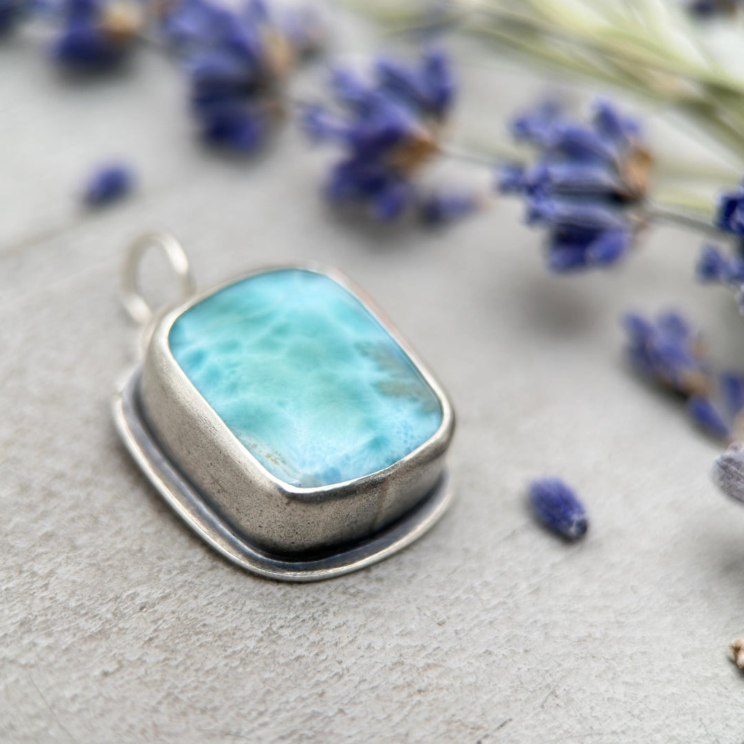 Larimar and Solid 925 Sterling Silver Silver Pendant - SunlightSilver