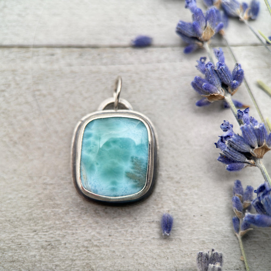 Larimar and Solid 925 Sterling Silver Silver Pendant - SunlightSilver