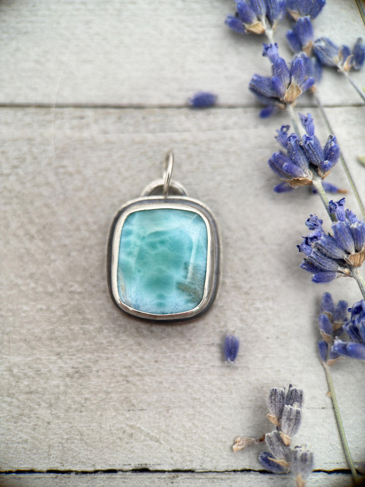 Larimar and Solid 925 Sterling Silver Silver Pendant - SunlightSilver