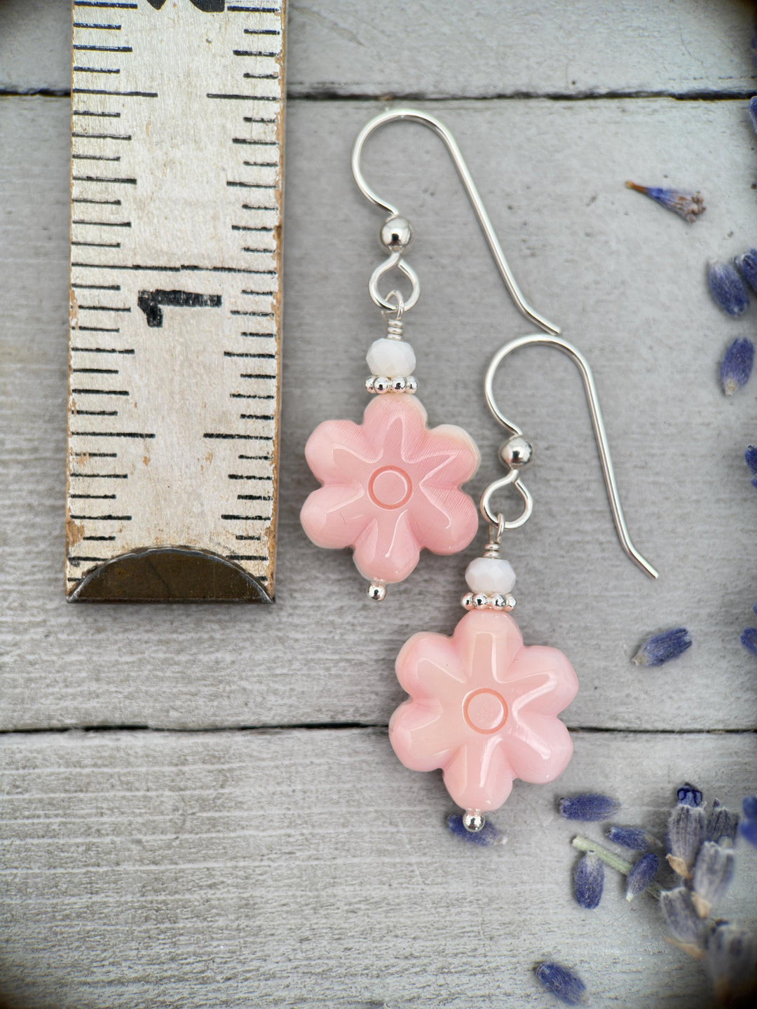 Queen Conch Shell Earrings | Blush Pink Flower Earrings with Solid 925 Sterling Silver | Tropical Beach Floral Jewelry Gift - SunlightSilver