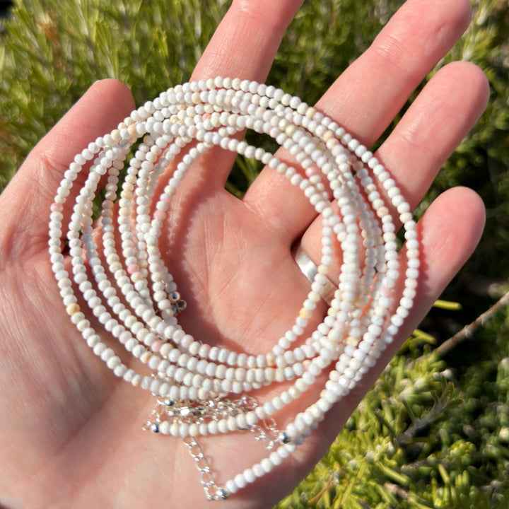 Pale Pink Queen Conch Shell and Solid 925 Sterling Silver Beaded Necklace - SunlightSilver