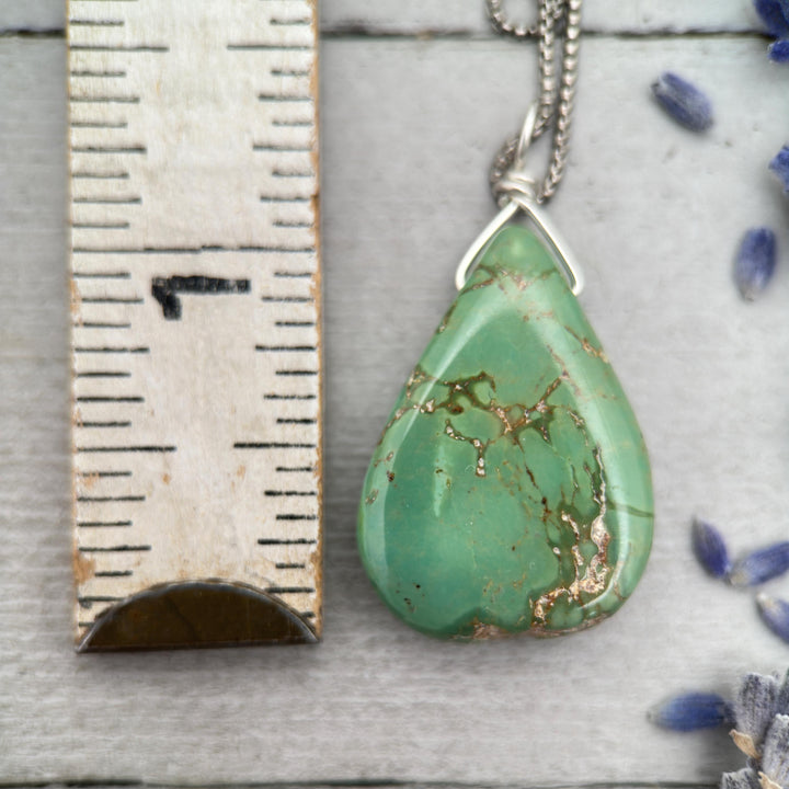 Green Turquoise Mountain Nugget Pendant on a Sterling Silver Chain - SunlightSilver