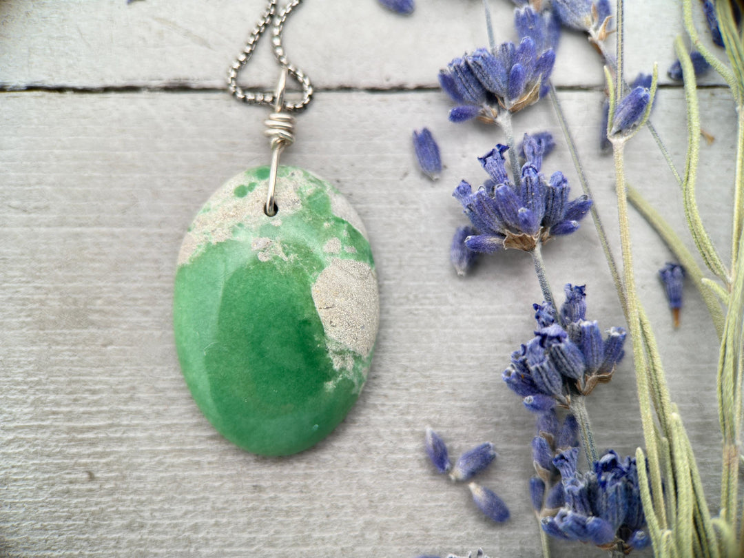 Utah Lucin Variscite and Sterling Silver Pendant Necklace - SunlightSilver