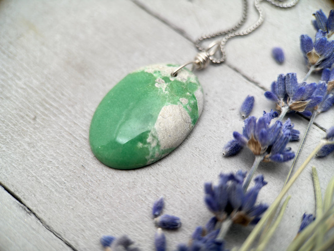 Utah Lucin Variscite and Sterling Silver Pendant Necklace - SunlightSilver