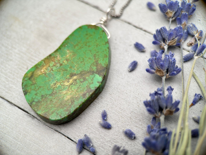 Green Turquoise Pendant on a Sterling Silver Chain - SunlightSilver