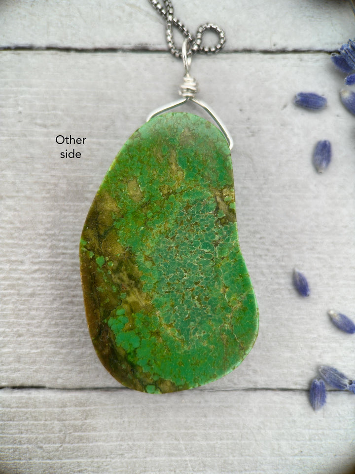 Green Turquoise Pendant on a Sterling Silver Chain - SunlightSilver