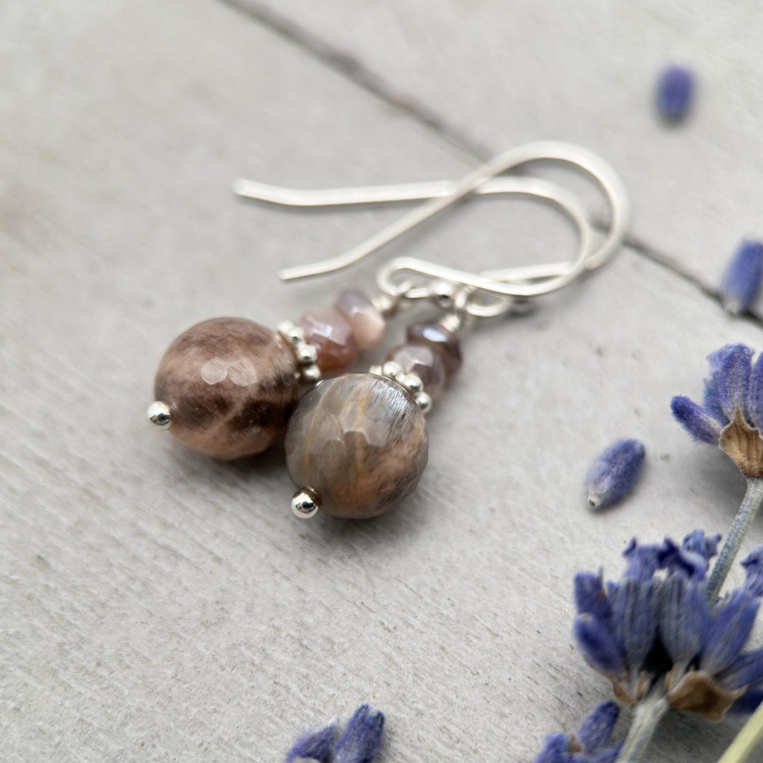 Chocolate Moonstone and Sterling Silver Earrings - SunlightSilver