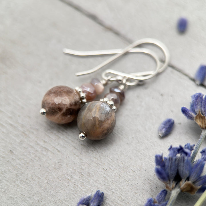 Chocolate Moonstone and Sterling Silver Earrings - SunlightSilver