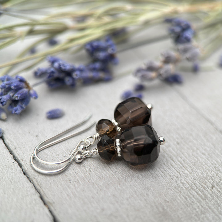 Smoky Quartz and Sterling Silver Earrings - SunlightSilver