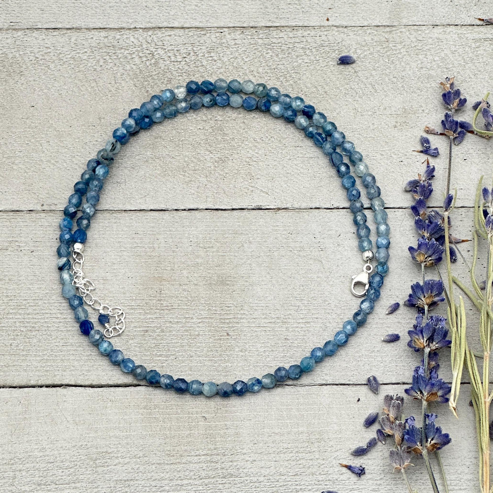 Beaded Kyanite and Sterling Silver Silver Necklace - SunlightSilver