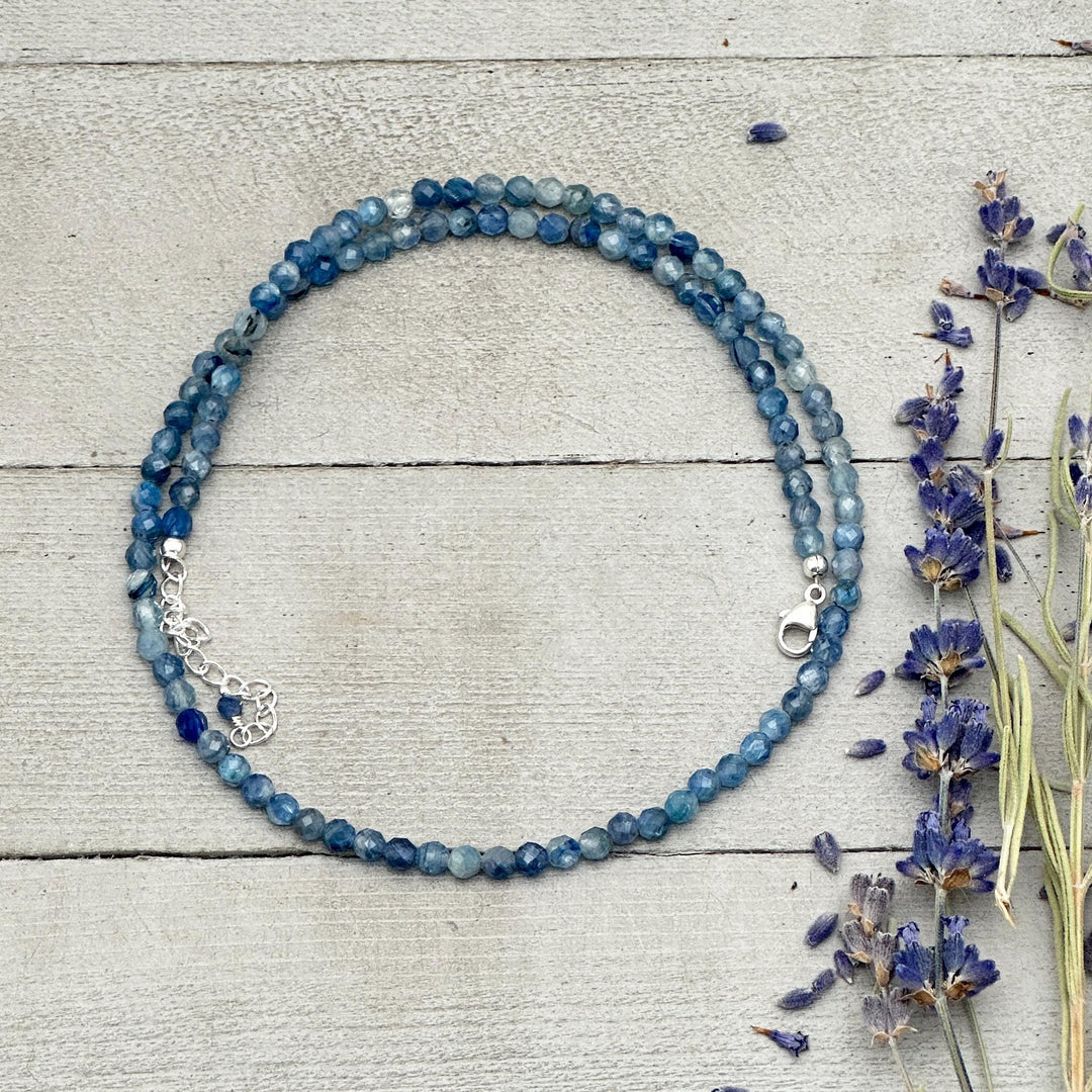 Beaded Kyanite and Sterling Silver Silver Necklace - SunlightSilver