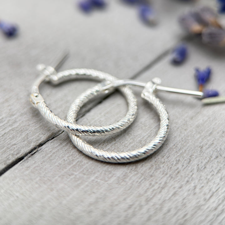 Diamond Cut Sterling Silver Huggie Hoops • Sparkly Small Hoop Earrings • 925 Silver Hinged Hoops • Everyday Minimal Jewelry - SunlightSilver