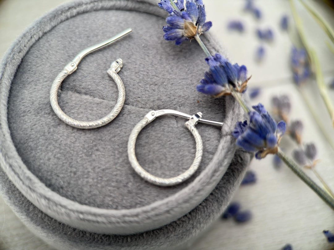 Diamond Cut Sterling Silver Huggie Hoops • Sparkly Small Hoop Earrings • 925 Silver Hinged Hoops • Everyday Minimal Jewelry - SunlightSilver