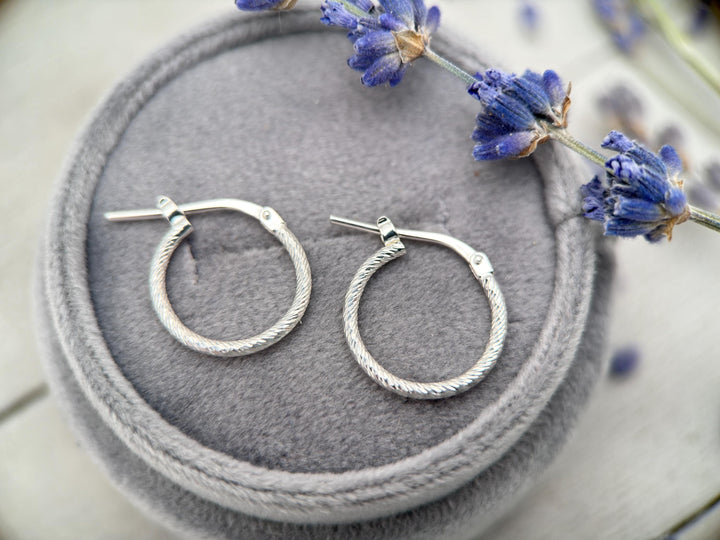 Diamond Cut Sterling Silver Huggie Hoops • Sparkly Small Hoop Earrings • 925 Silver Hinged Hoops • Everyday Minimal Jewelry - SunlightSilver