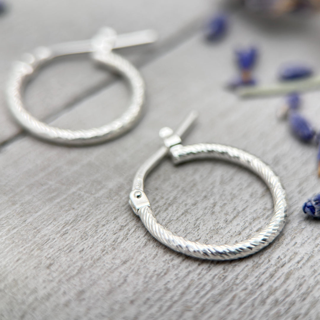 Diamond Cut Sterling Silver Huggie Hoops • Sparkly Small Hoop Earrings • 925 Silver Hinged Hoops • Everyday Minimal Jewelry - SunlightSilver