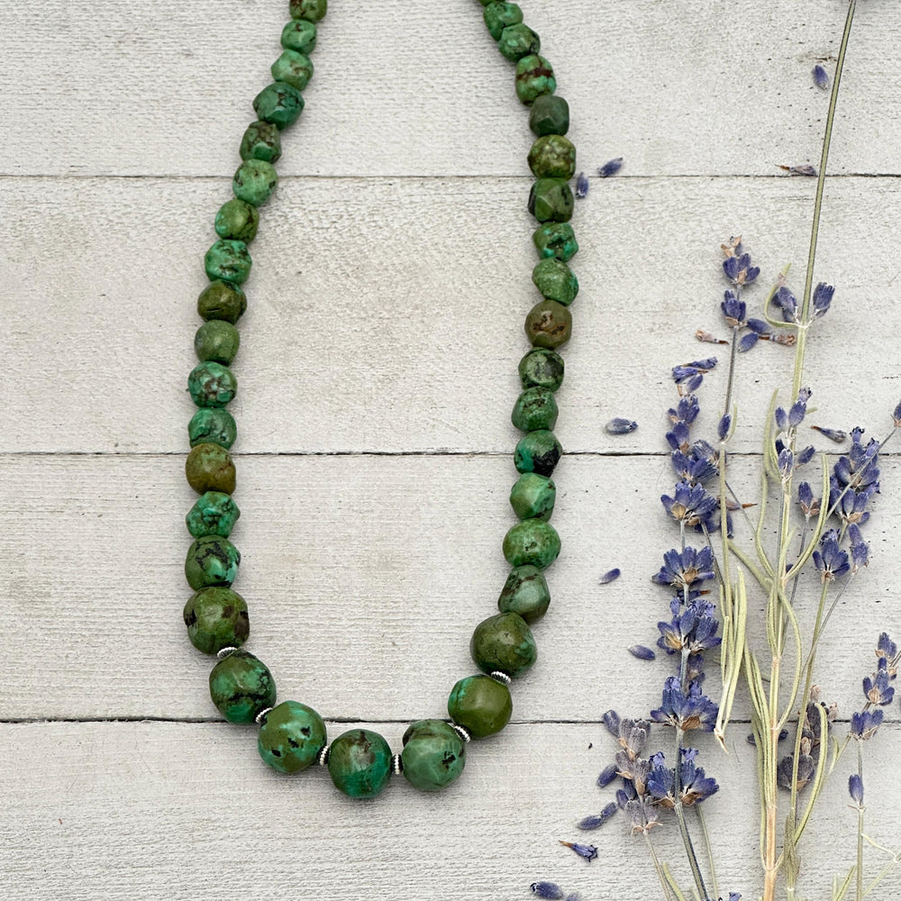 Green Turquoise Nugget and Navajo Pearl Necklace - SunlightSilver