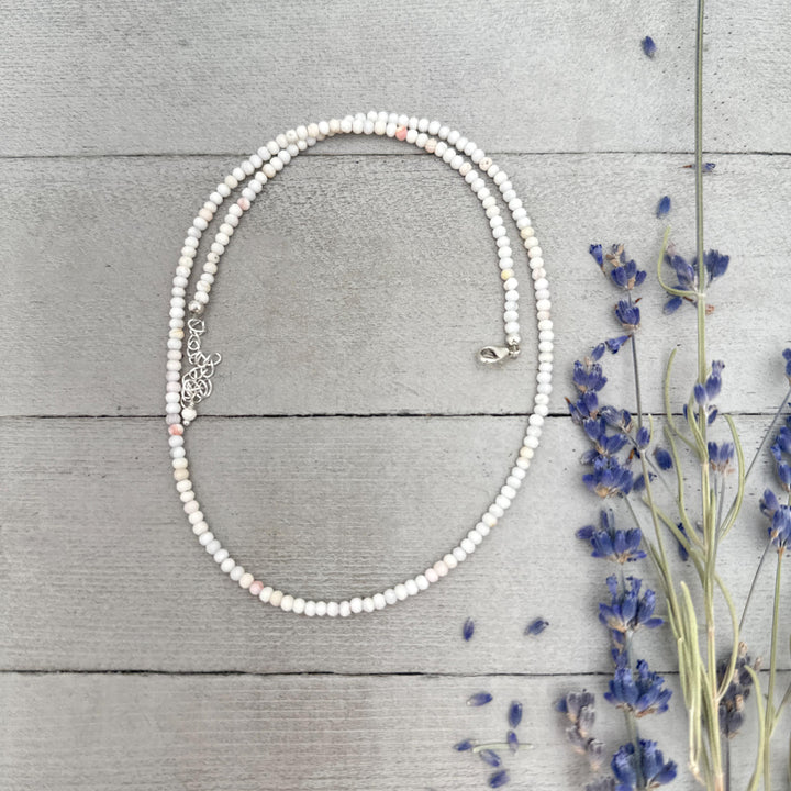 Pale Pink Queen Conch Shell and Solid 925 Sterling Silver Beaded Necklace - SunlightSilver