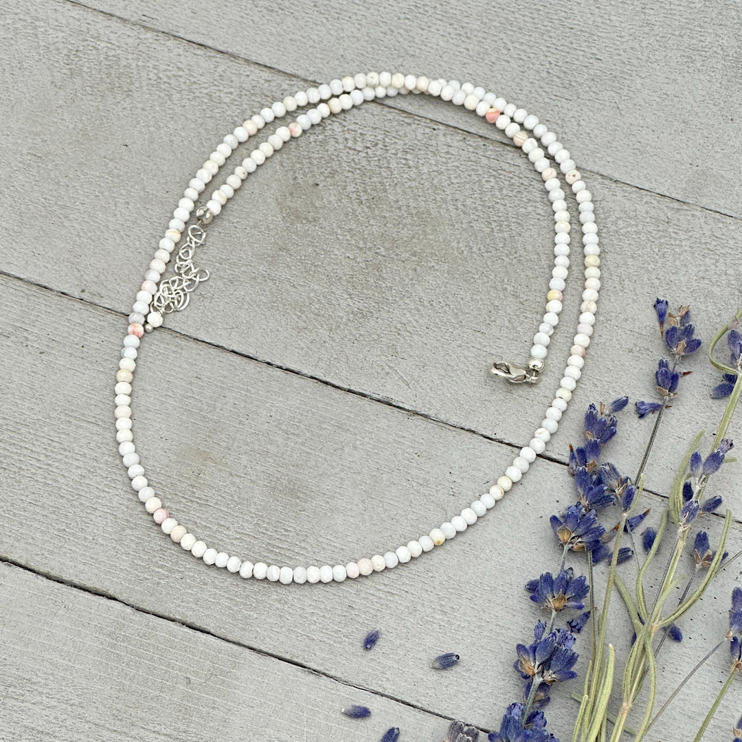 Pale Pink Queen Conch Shell and Solid 925 Sterling Silver Beaded Necklace - SunlightSilver