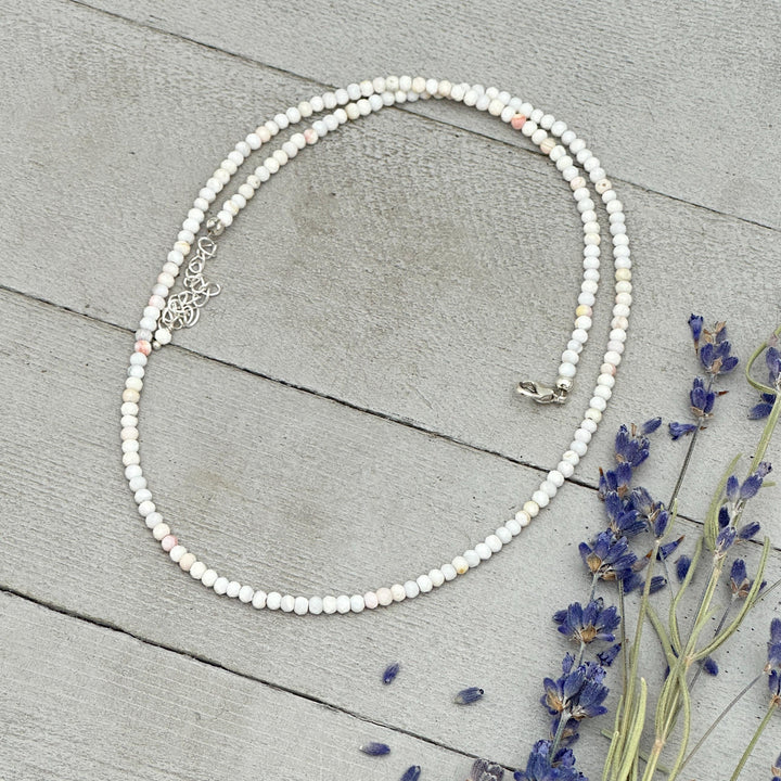 Pale Pink Queen Conch Shell and Solid 925 Sterling Silver Beaded Necklace - SunlightSilver
