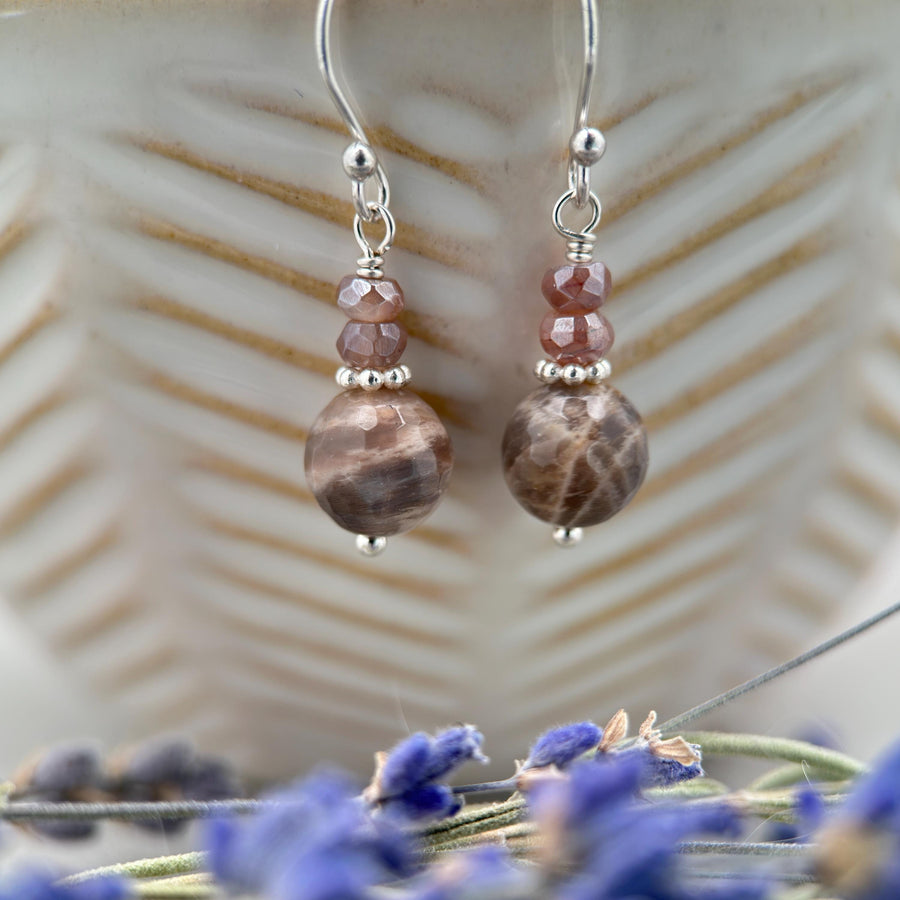 Chocolate Moonstone and Sterling Silver Earrings - SunlightSilver