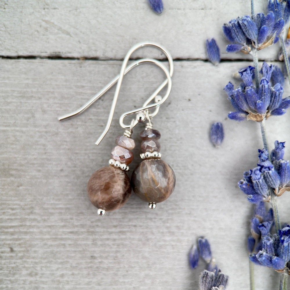Chocolate Moonstone and Sterling Silver Earrings - SunlightSilver