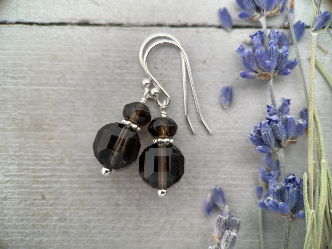Smoky Quartz and Sterling Silver Earrings - SunlightSilver