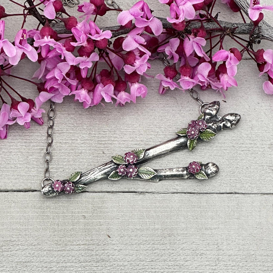 Silver Blooming Branch Pendant Necklace of .999 Fine Silver on a Sterling Silver Chain - SunlightSilver