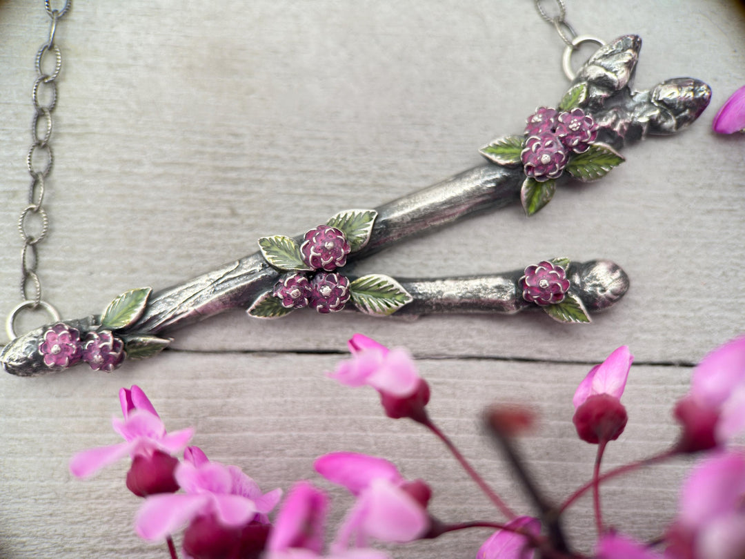 Silver Blooming Branch Pendant Necklace of .999 Fine Silver on a Sterling Silver Chain - SunlightSilver