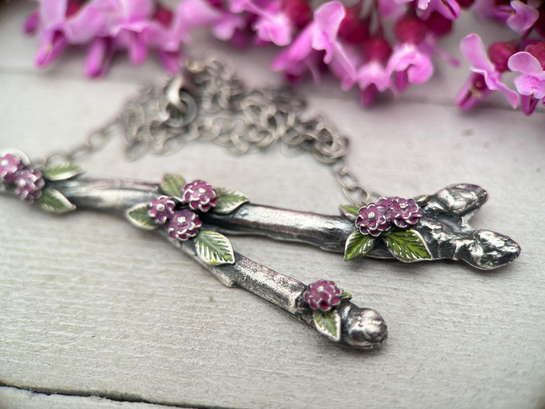 Silver Blooming Branch Pendant Necklace of .999 Fine Silver on a Sterling Silver Chain - SunlightSilver