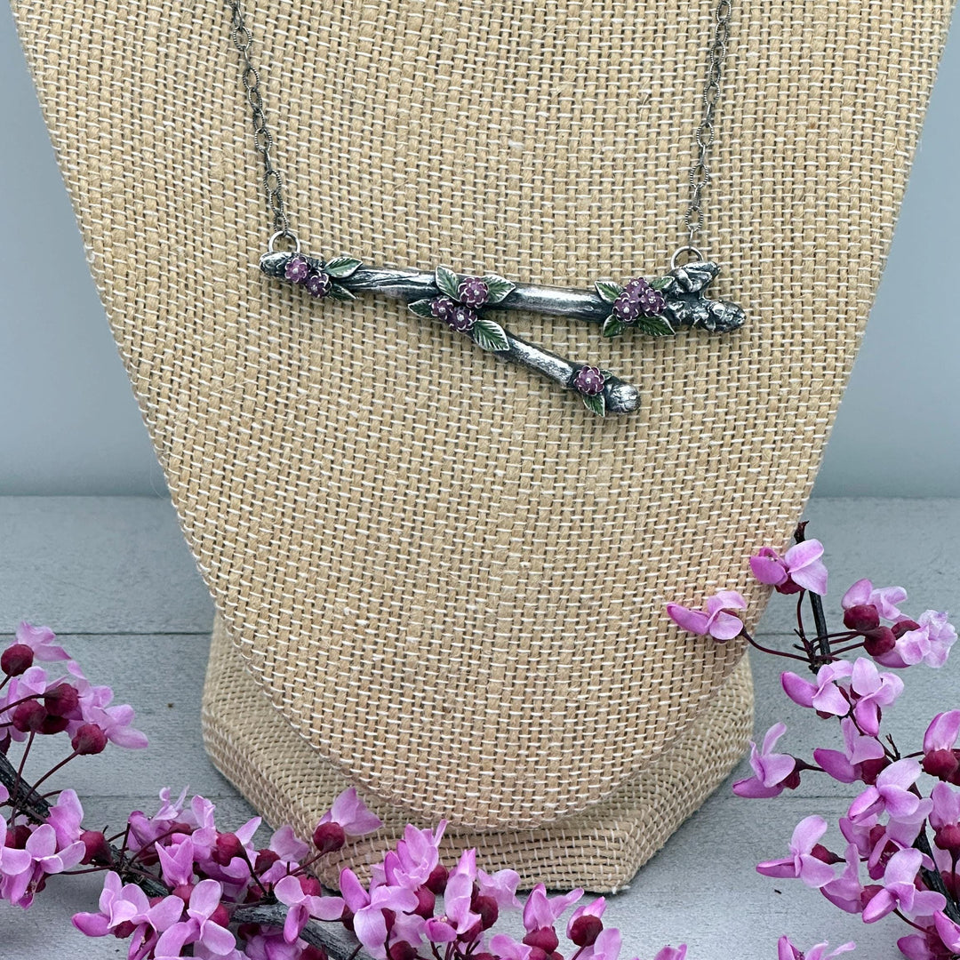 Silver Blooming Branch Pendant Necklace of .999 Fine Silver on a Sterling Silver Chain - SunlightSilver