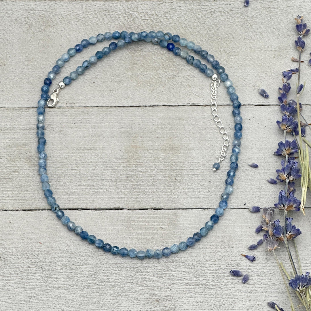 Beaded Kyanite and Sterling Silver Silver Necklace - SunlightSilver