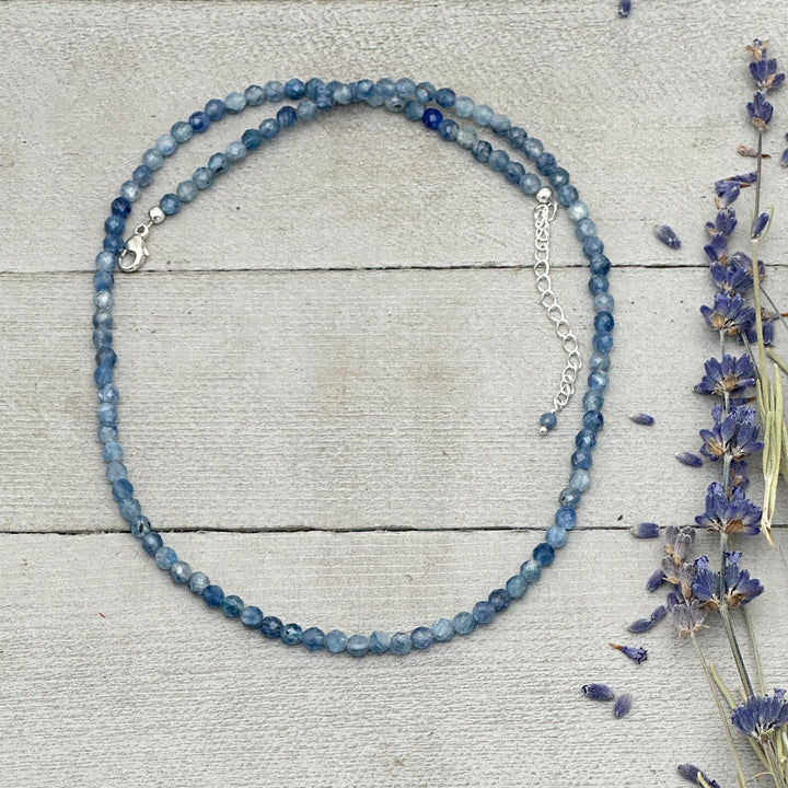 Beaded Kyanite and Sterling Silver Silver Necklace - SunlightSilver