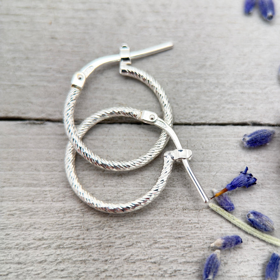 Diamond Cut Sterling Silver Huggie Hoops • Sparkly Small Hoop Earrings • 925 Silver Hinged Hoops • Everyday Minimal Jewelry - SunlightSilver