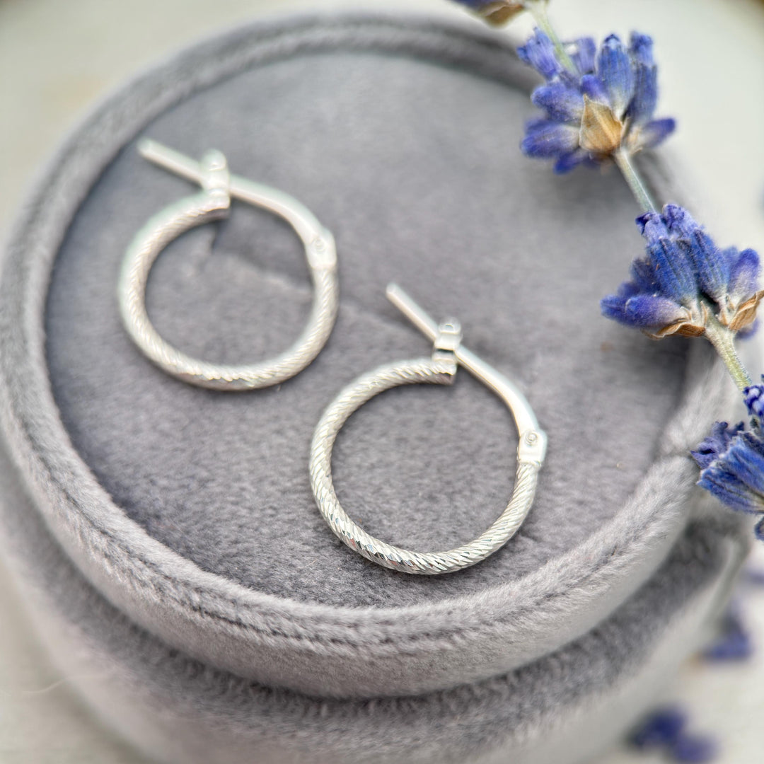 Diamond Cut Sterling Silver Huggie Hoops • Sparkly Small Hoop Earrings • 925 Silver Hinged Hoops • Everyday Minimal Jewelry - SunlightSilver