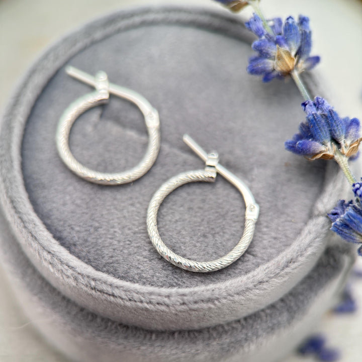 Diamond Cut Sterling Silver Huggie Hoops • Sparkly Small Hoop Earrings • 925 Silver Hinged Hoops • Everyday Minimal Jewelry - SunlightSilver