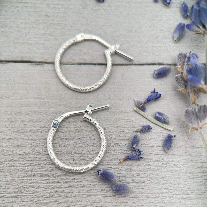 Diamond Cut Sterling Silver Huggie Hoops • Sparkly Small Hoop Earrings • 925 Silver Hinged Hoops • Everyday Minimal Jewelry - SunlightSilver