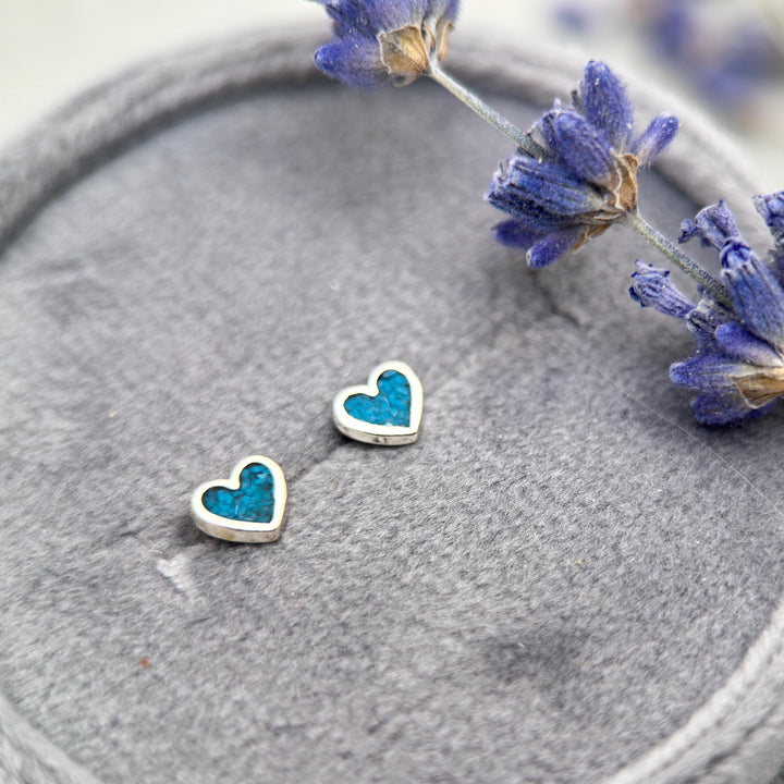 Tiny Turquoise Sterling Silver Heart Stud - Inlay Post Earrings - SunlightSilver