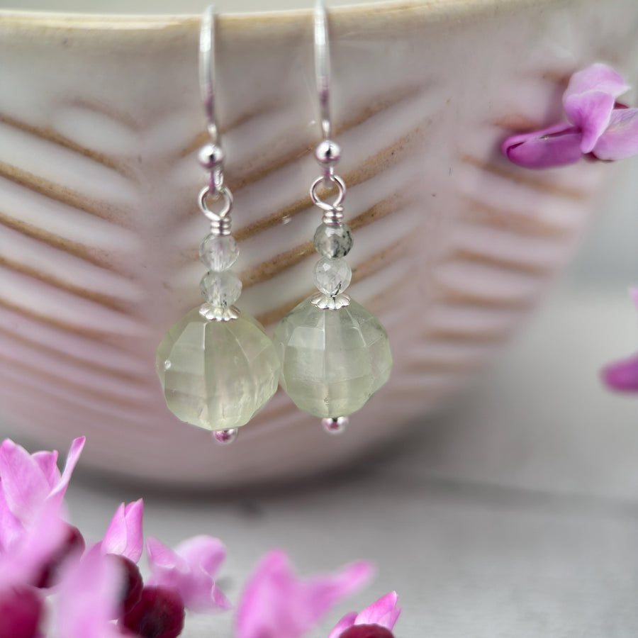 Prehnite and Sterling Silver Dangle Earrings - SunlightSilver