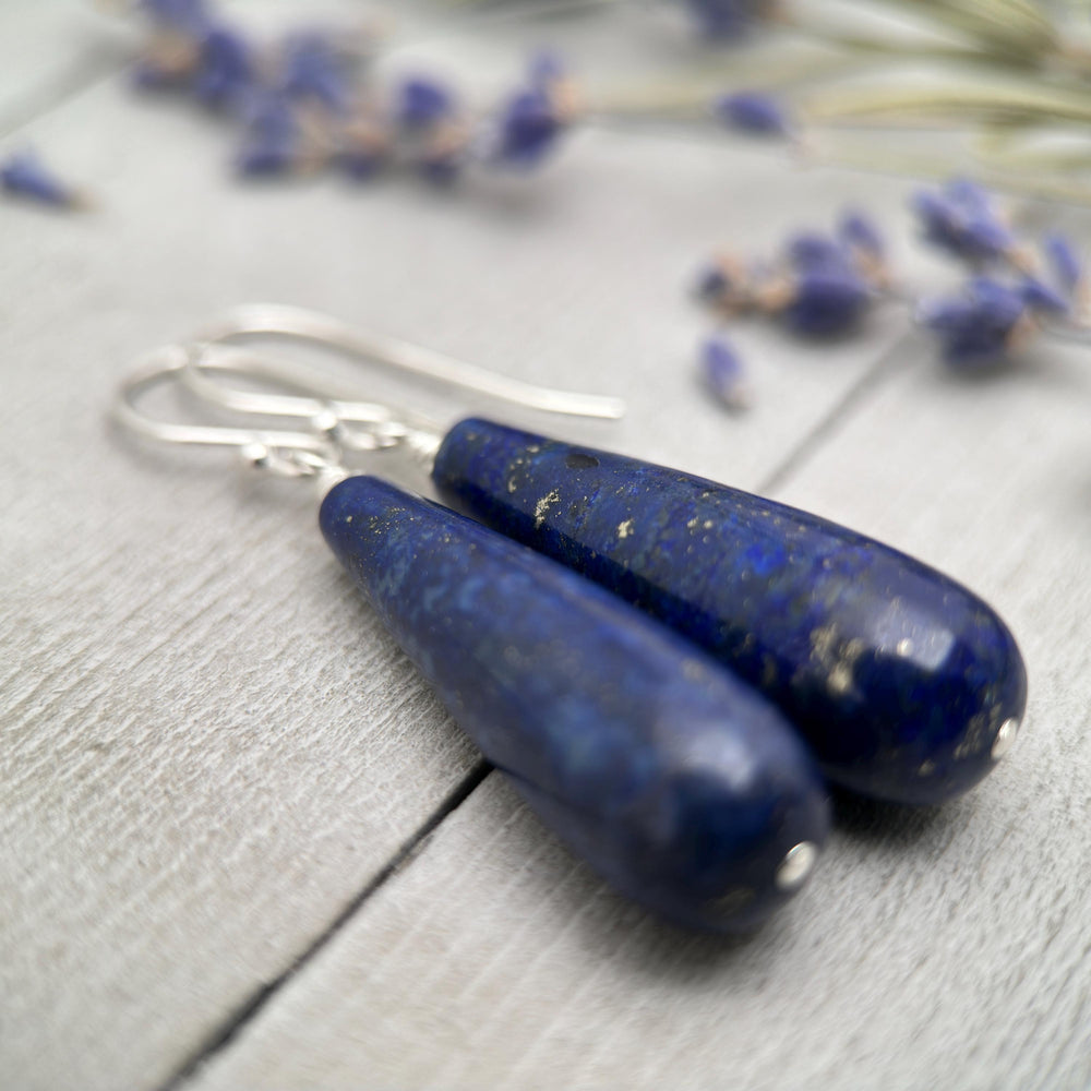 Lapis Lazuli Drop and Solid 925 Sterling Silver Earrings - SunlightSilver