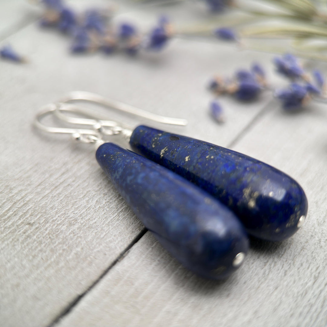 Lapis Lazuli Drop and Solid 925 Sterling Silver Earrings - SunlightSilver
